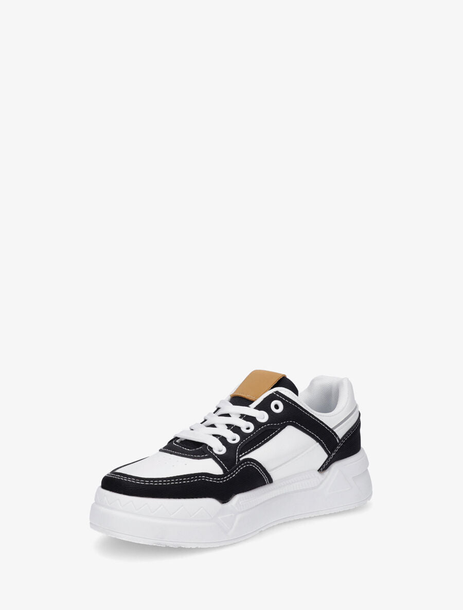 Sneakers en simili à empiècement jean - Noir - 3