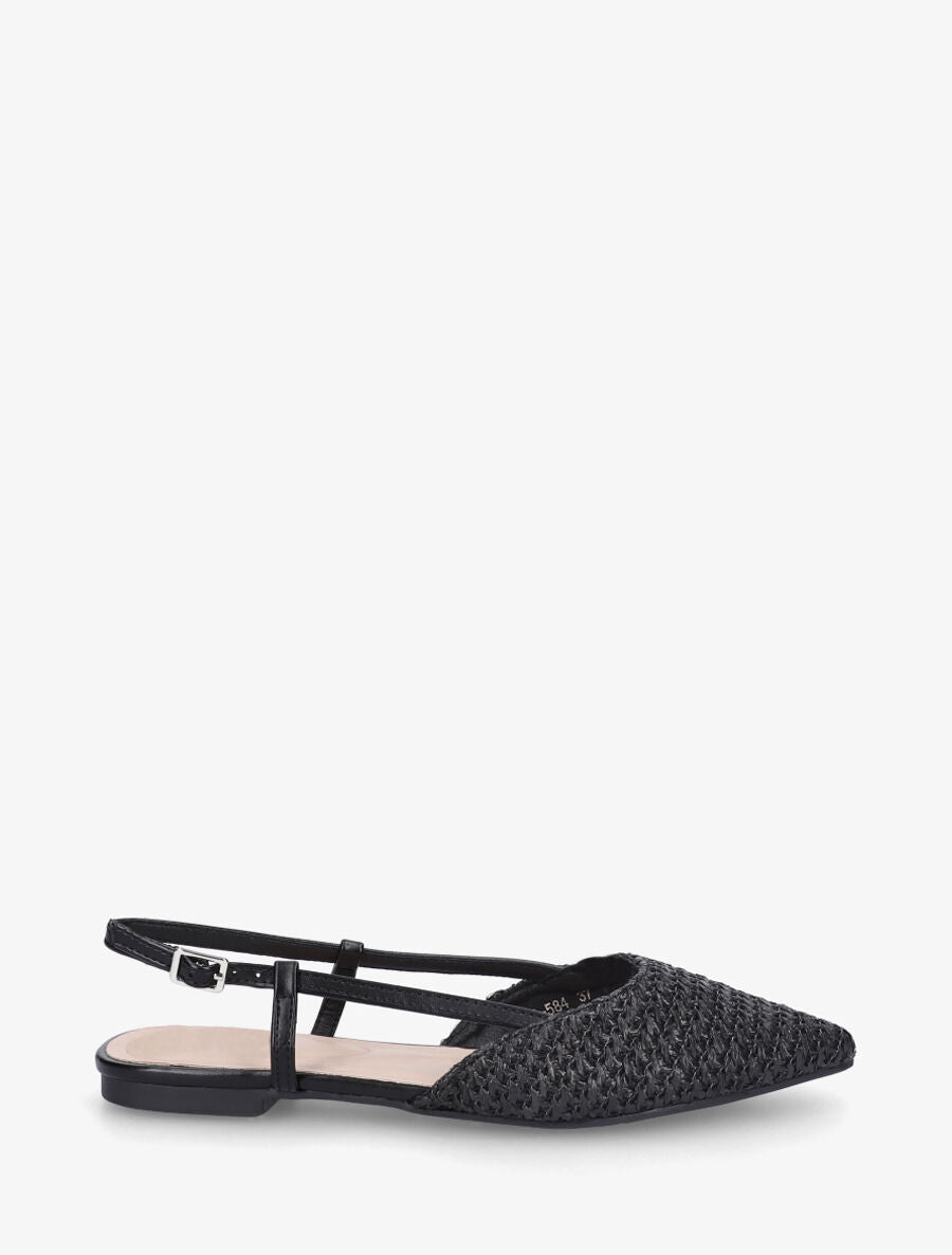 Ballerines pointus effet tressé à talon ouvert - Noir - 1
