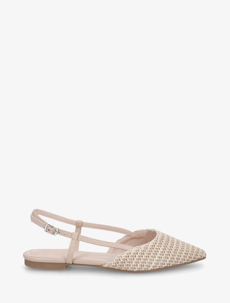 Ballerines pointus effet tressé à talon ouvert - Beige - 1
