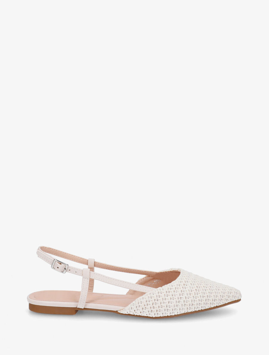 Ballerines pointus effet tressé à talon ouvert - Blanc - 1