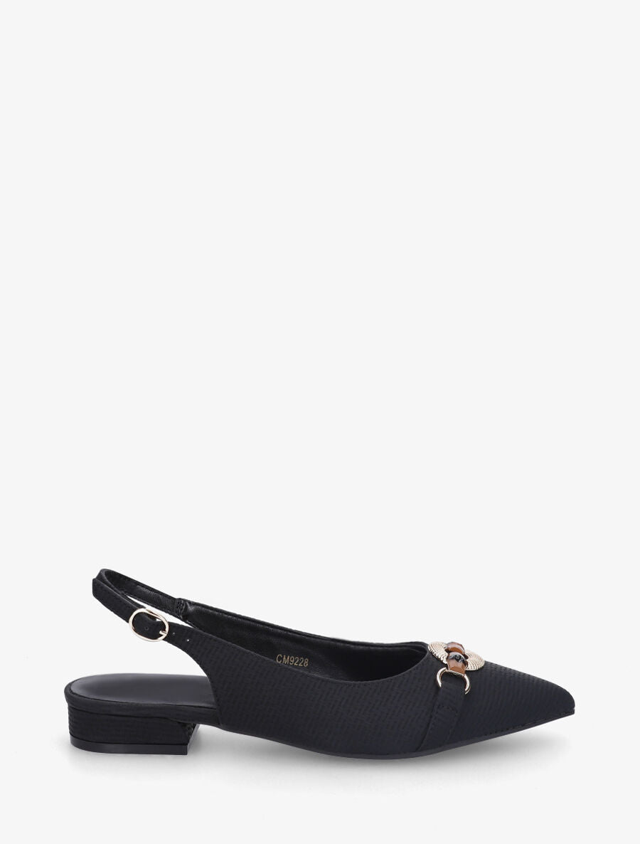 Ballerines ouvertes à boucle bijou - Noir - 1