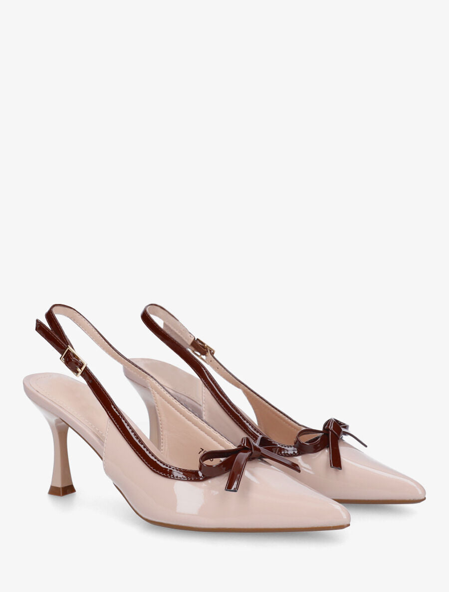 Escarpins vernis ouverts à noeud - Beige - 4
