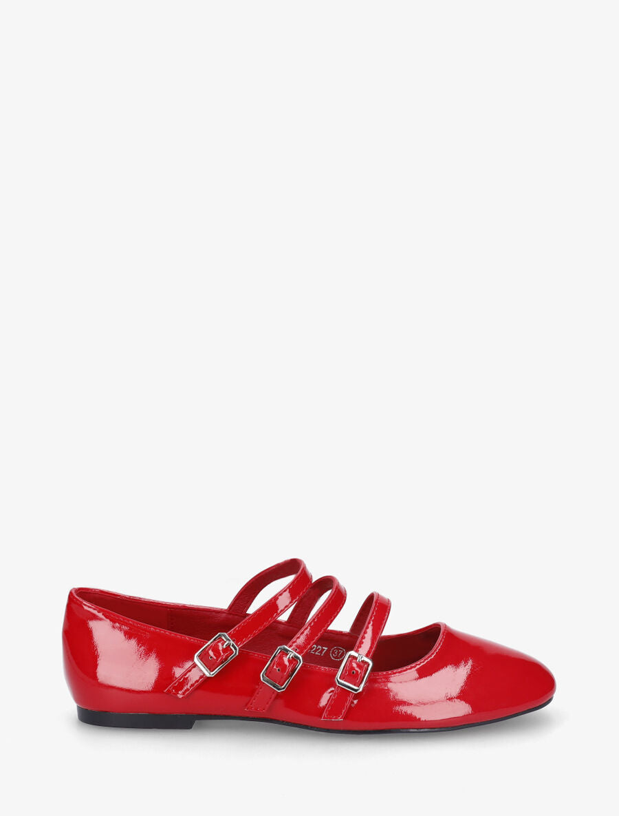 Ballerines vernies à 3 brides - Rouge - 1