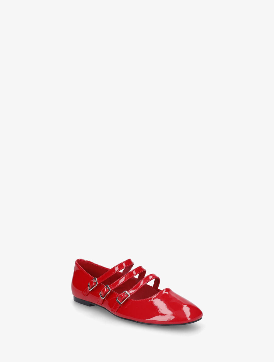 Ballerines vernies à 3 brides - Rouge - 2