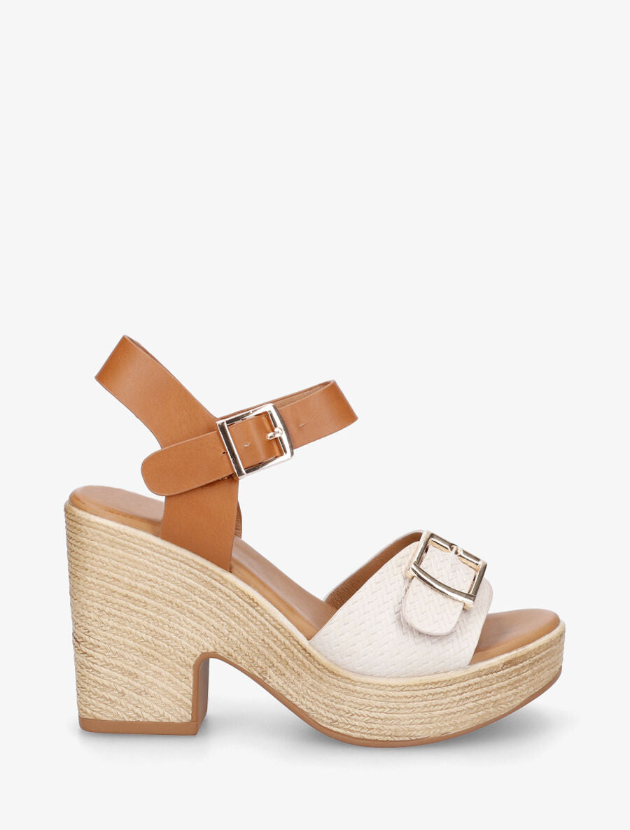 Sandales à talon haut et bride tressée - Beige - 5