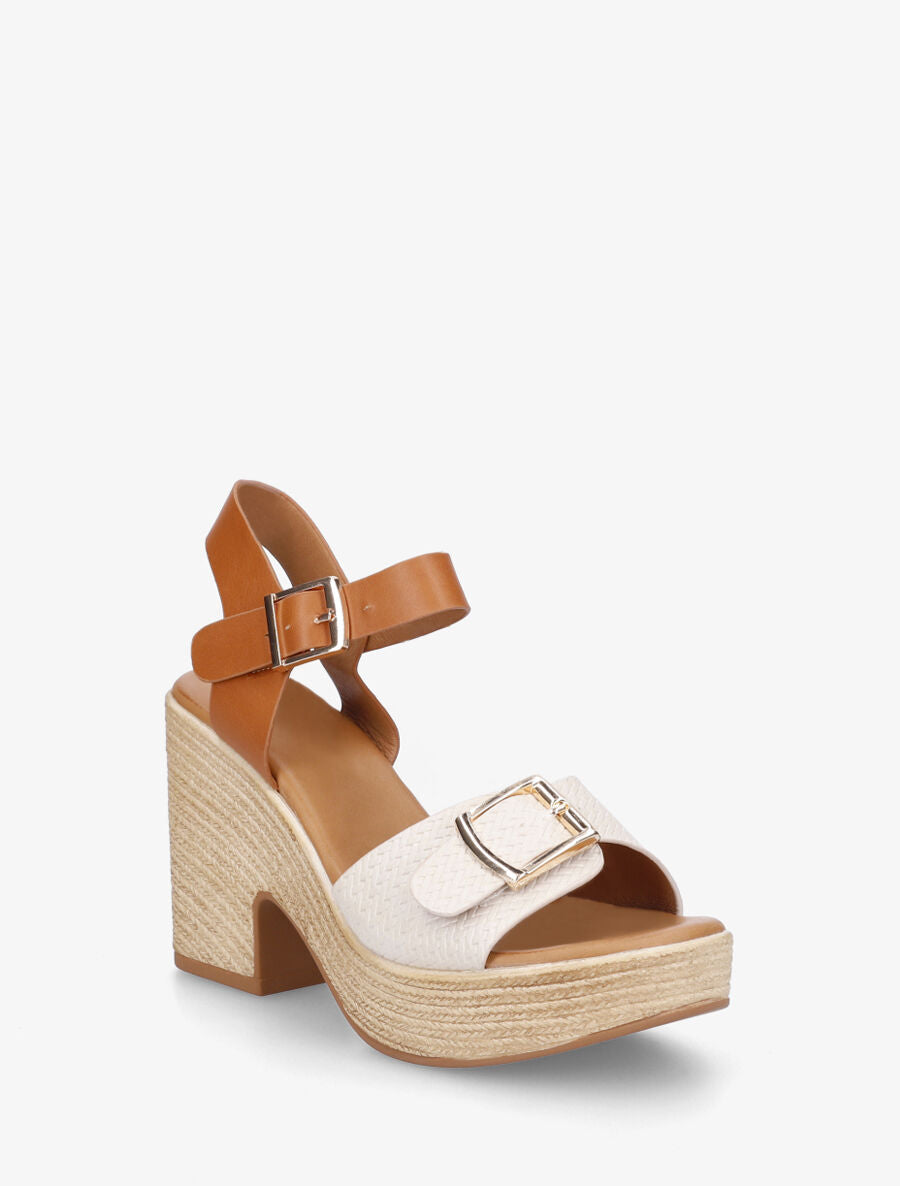Sandales à talon haut et bride tressée - Beige - 2