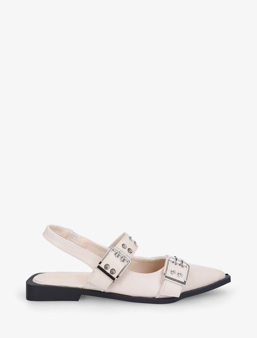 Ballerines ouvertes à boucles et bout pointu - Beige - 1