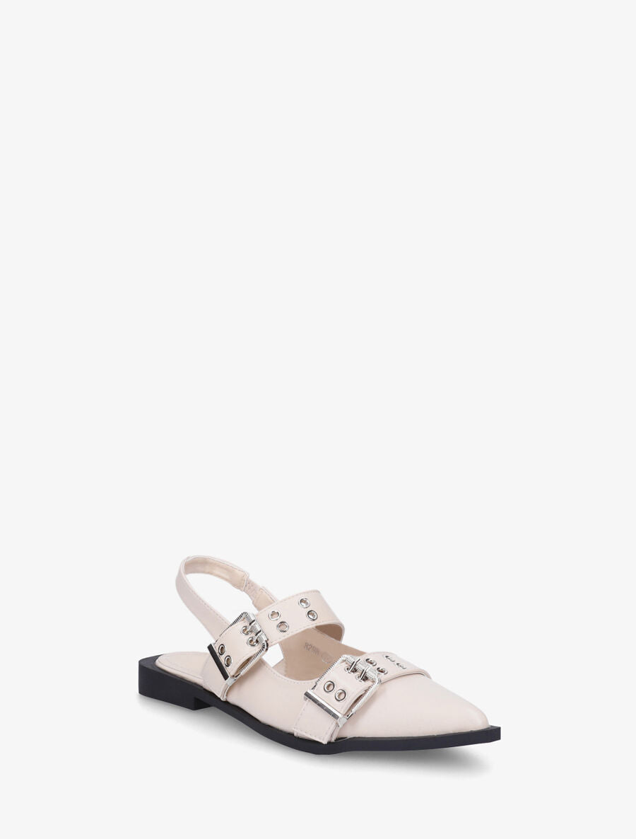 Ballerines ouvertes à boucles et bout pointu - Beige - 2