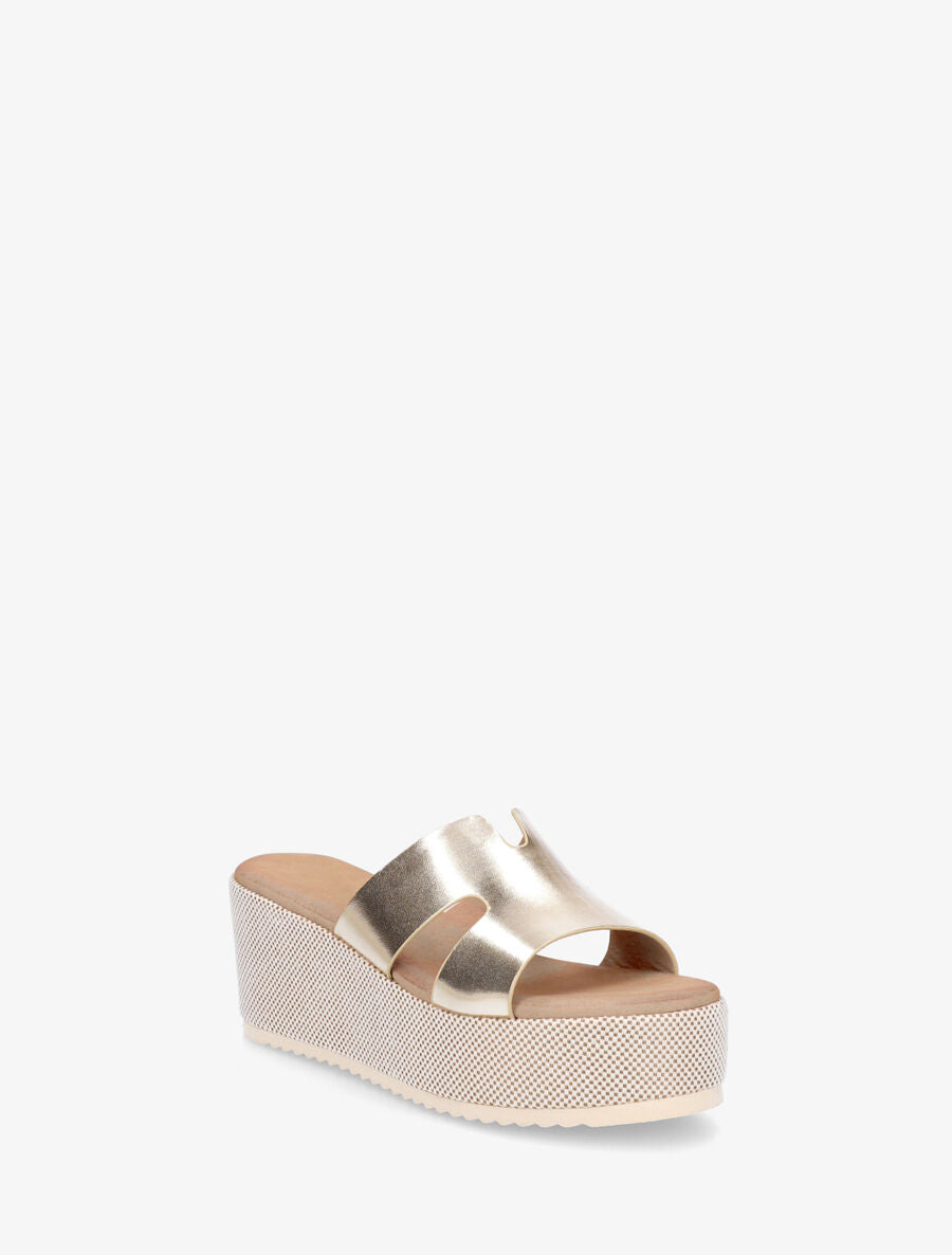 Mules compensées à bride ajourée - Or - 2