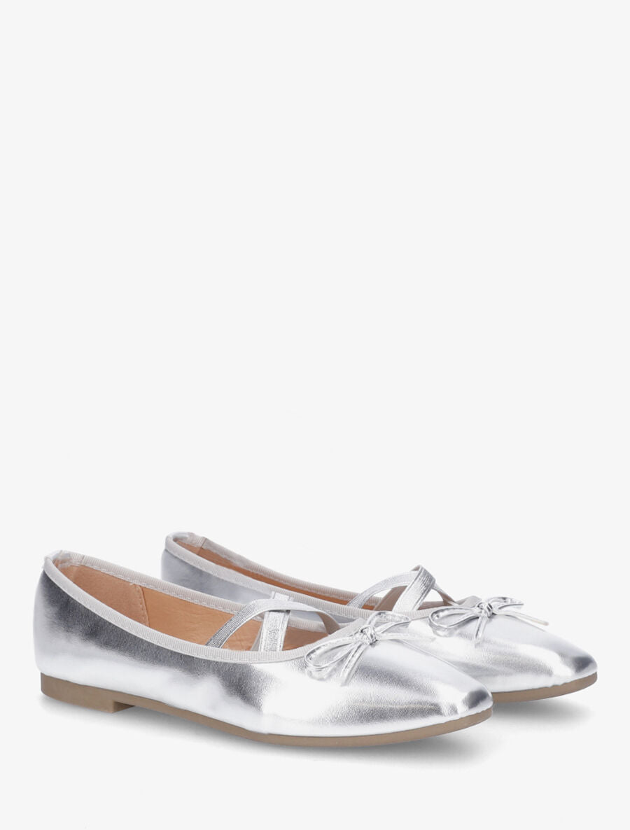 Ballerines en simili à élastiques croisés - Argent - 4