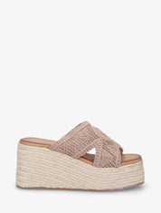 Mules style macramé à talon compensé - Taupe - 5