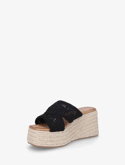 Mules style macramé à talon compensé - Noir - 3