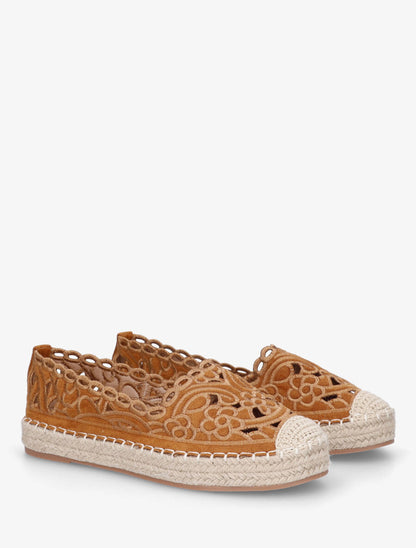 Espadrilles plates en suédine motif floraux - Camel - 4