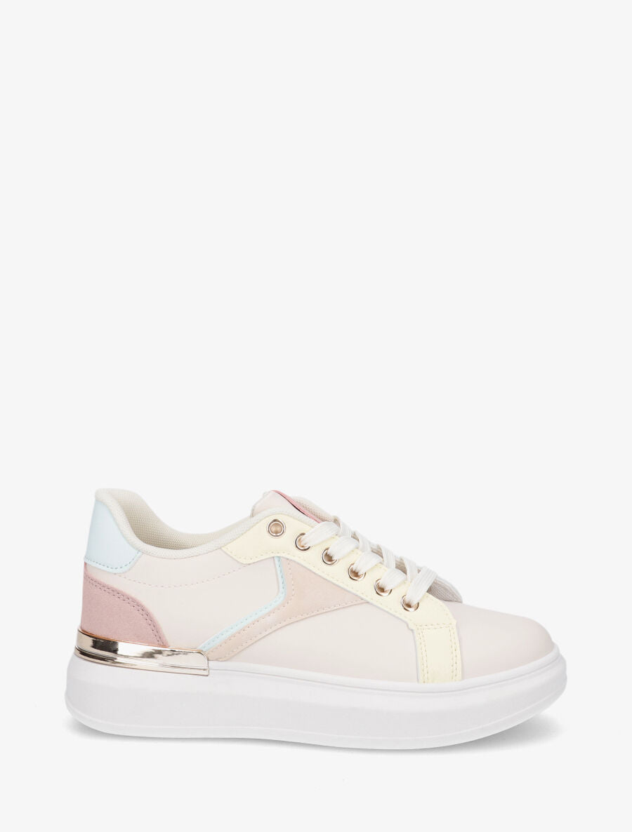 Sneakers à empiècement métallique - Beige - 1