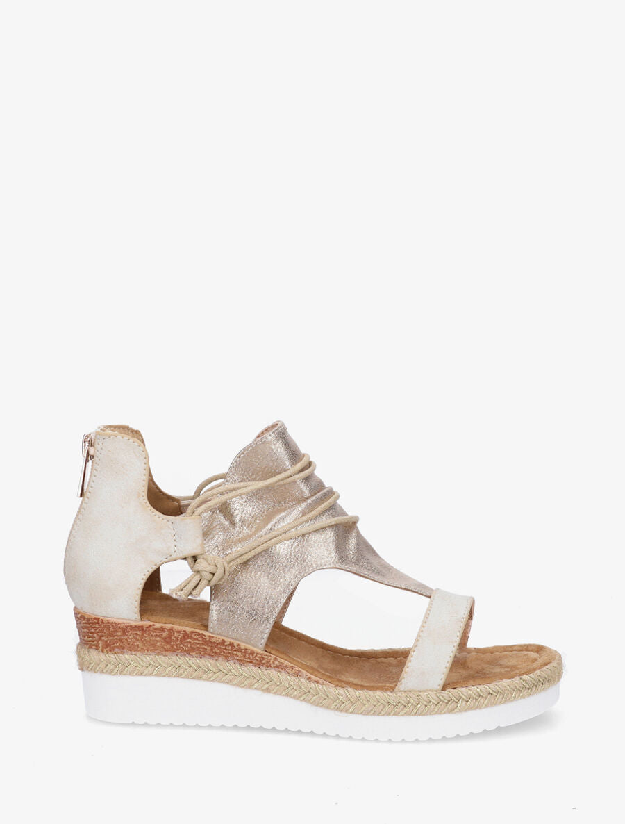 Sandales compensées à ganse irisée - Beige - 5