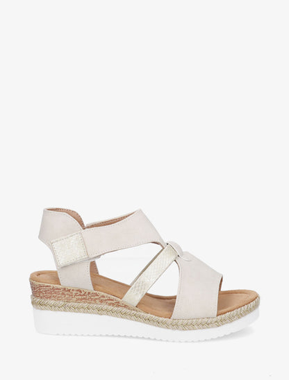 Sandales compensées à scratch et empiècement python - Beige - 1