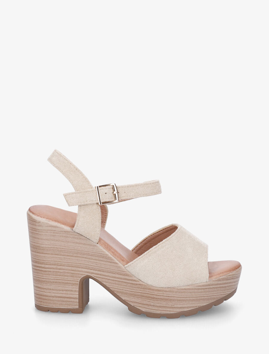 Sandales à talon haut en suédine - Beige - 1