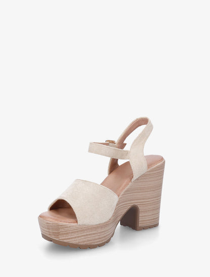 Sandales à talon haut en suédine - Beige - 3