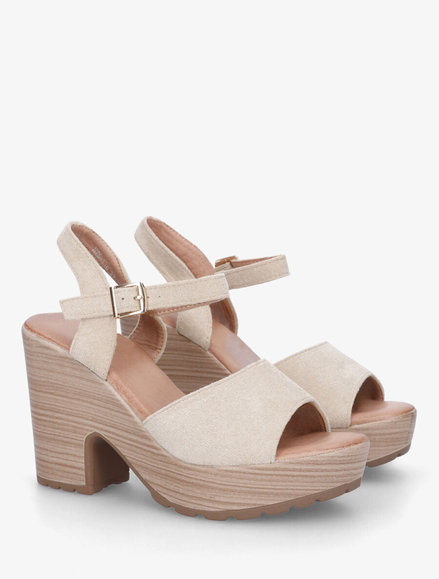 Sandales à talon haut en suédine - Beige - 4