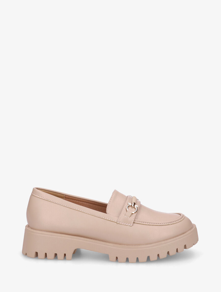 Mocassins en simili à semelle crantée - Taupe - 1