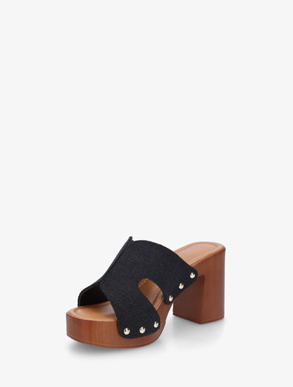 Mules style sabot en tissu - Noir - 3