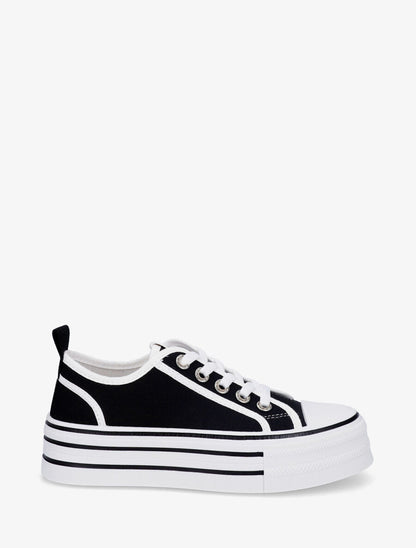 Sneakers à plateforme et œillets strassés - Noir - 1