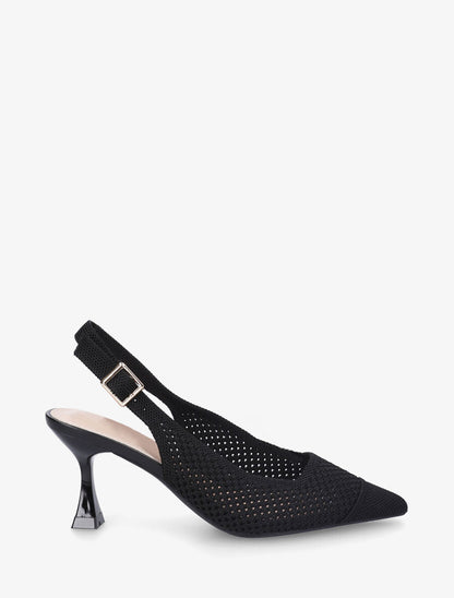 Escarpins pointus en maille à talon talus - Noir - 1