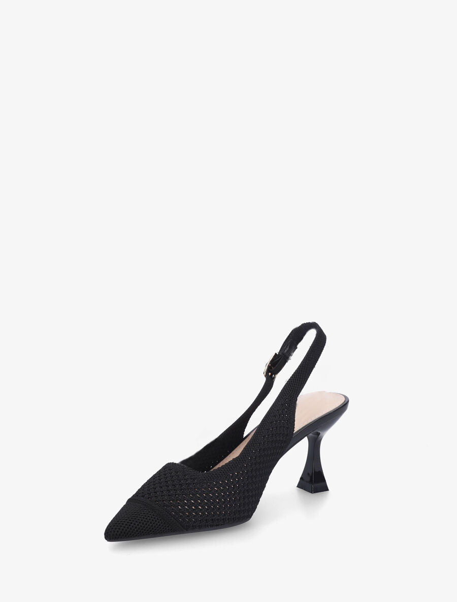 Escarpins pointus en maille à talon talus - Noir - 3