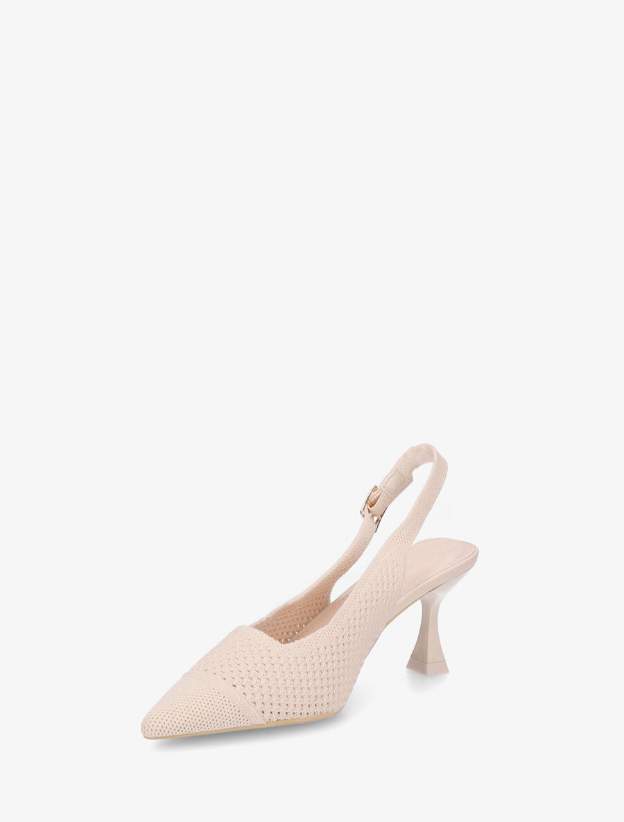 Escarpins pointus en maille à talon talus - Beige - 3