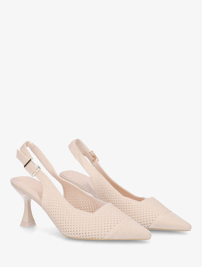 Escarpins pointus en maille à talon talus - Beige - 4