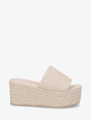 Mules à talon compensé haut en raphia - Beige - 5