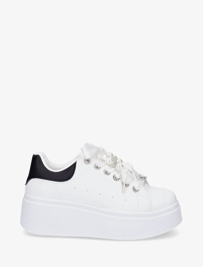 Sneakers à plateforme et strass - Noir - 5