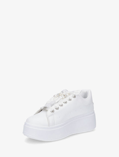 Sneakers à plateforme et strass - Blanc - 3