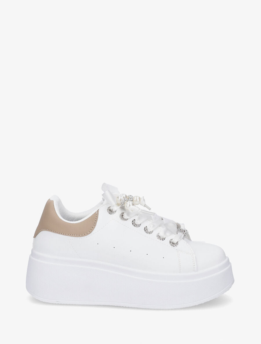 Sneakers à plateforme et strass - Taupe - 1