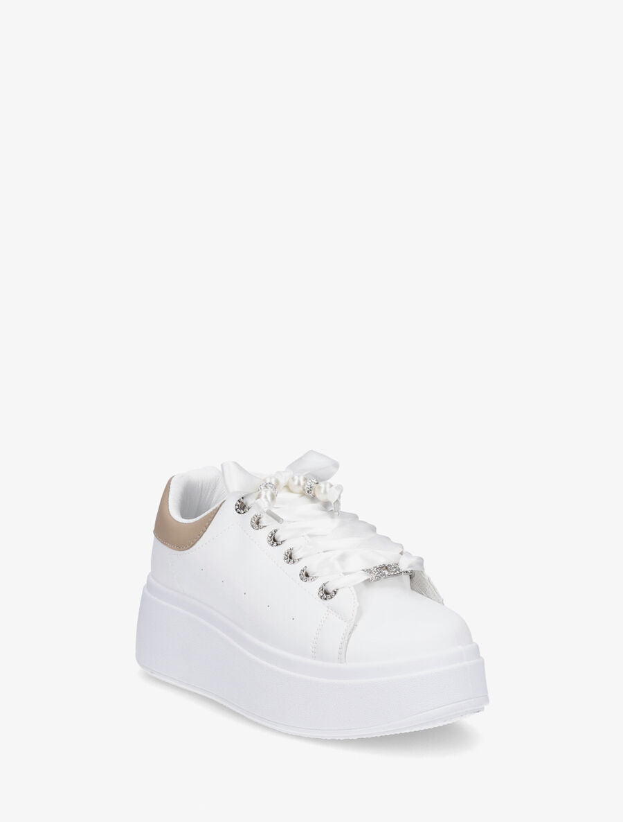 Sneakers à plateforme et strass - Taupe - 2