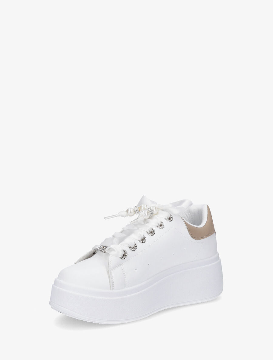 Sneakers à plateforme et strass - Taupe - 3
