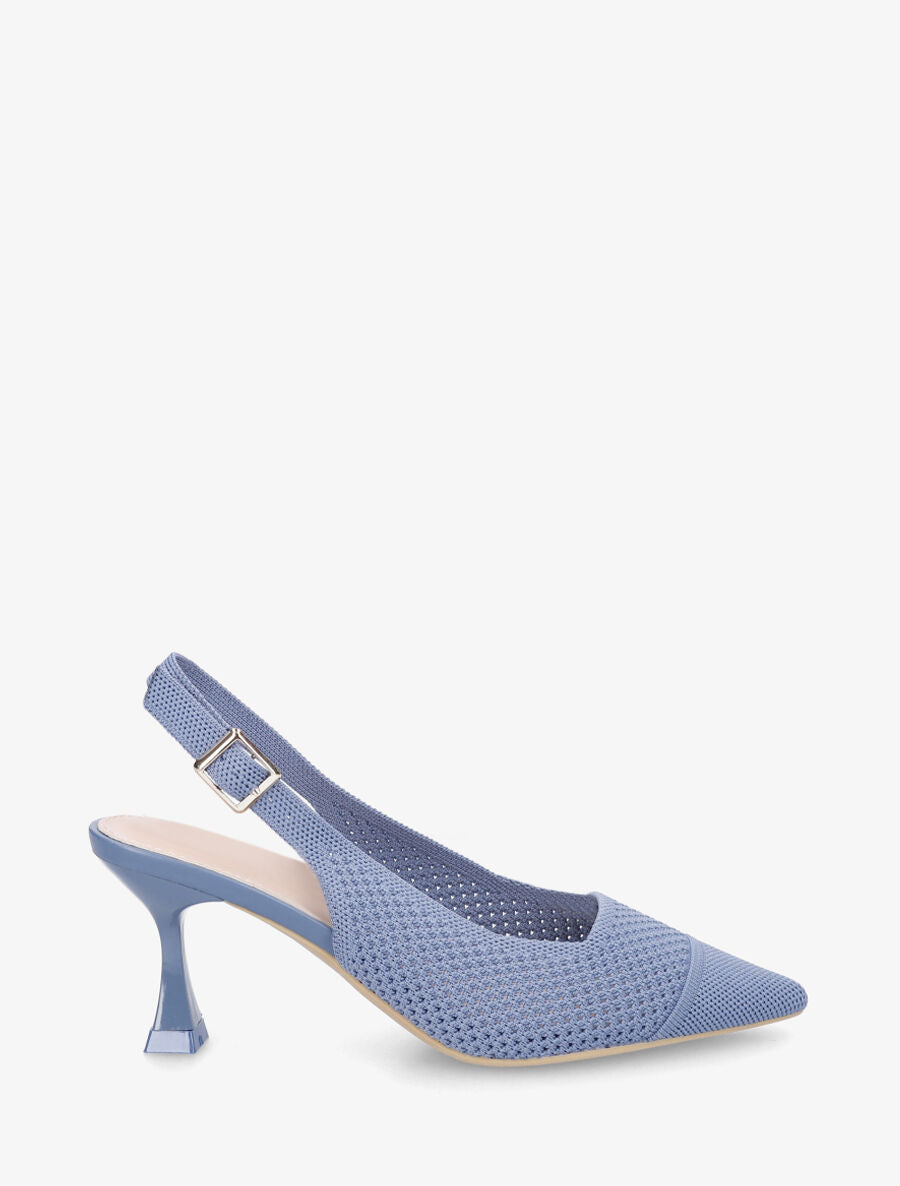 Escarpins pointus en maille à talon talus - Bleu - 1