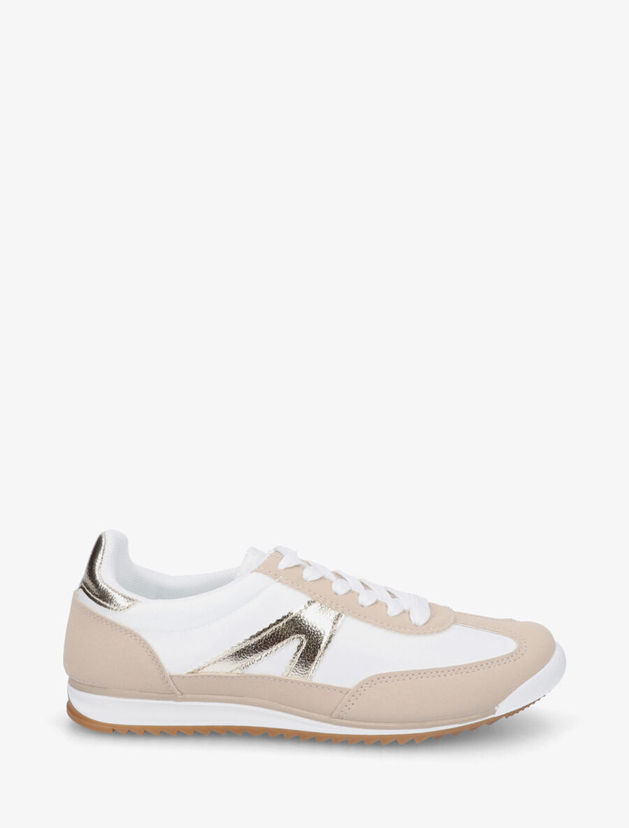 Sneakers en simili à languette texturée - Beige - 5