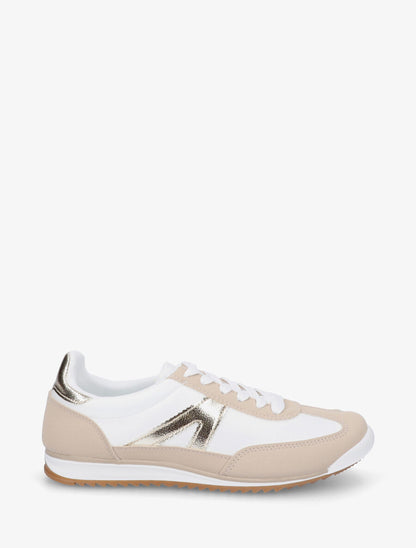 Sneakers en simili à languette texturée - Beige - 5