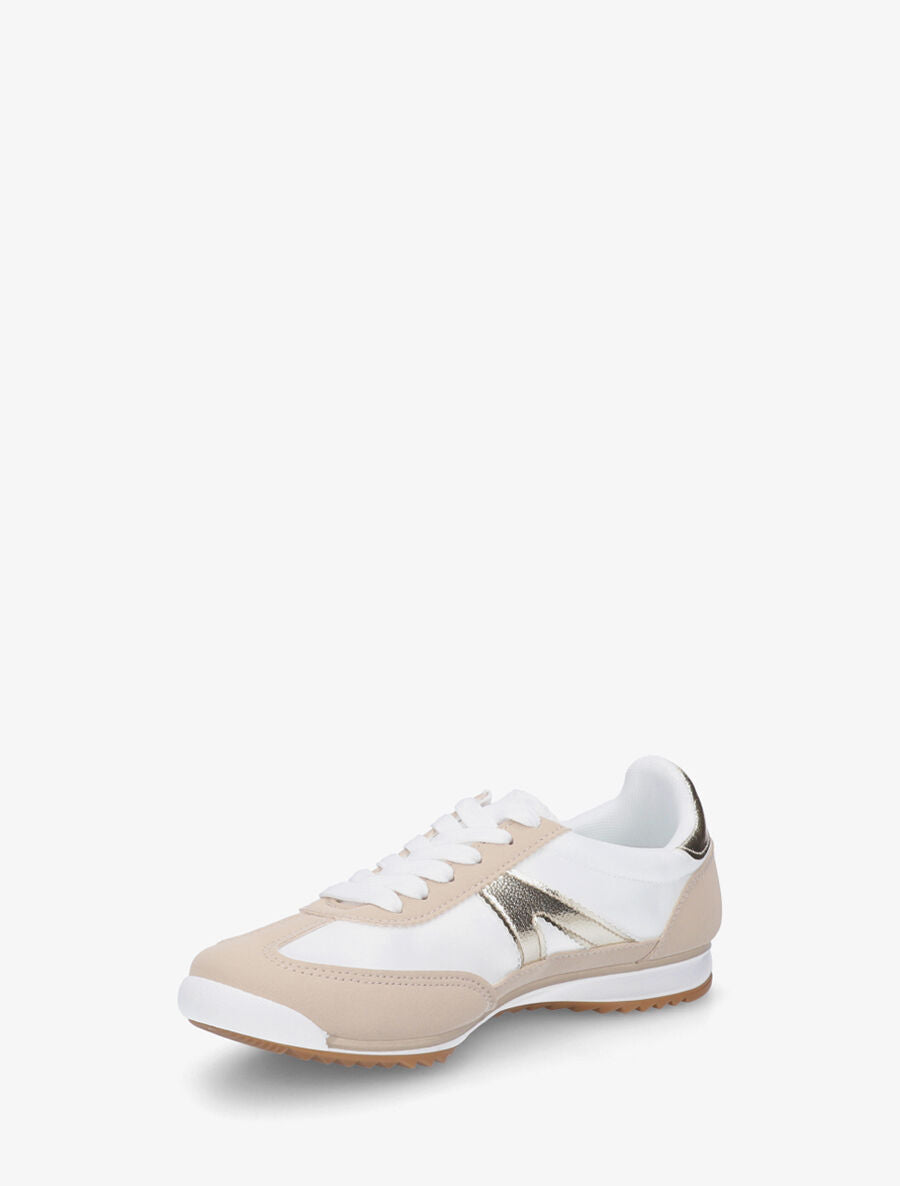 Sneakers en simili à languette texturée - Beige - 3