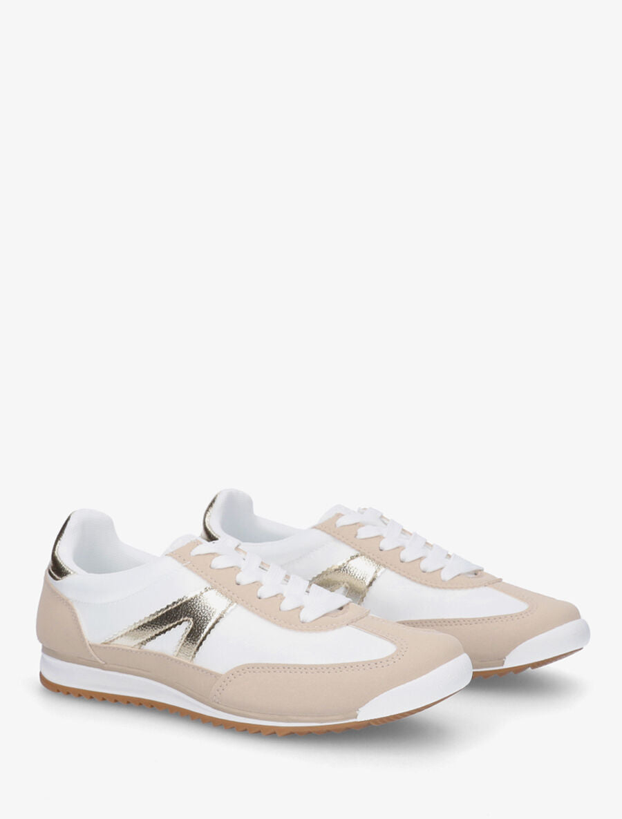 Sneakers en simili à languette texturée - Beige - 4