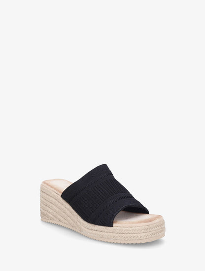 Mules compensées en raphia tressé - Noir - 2