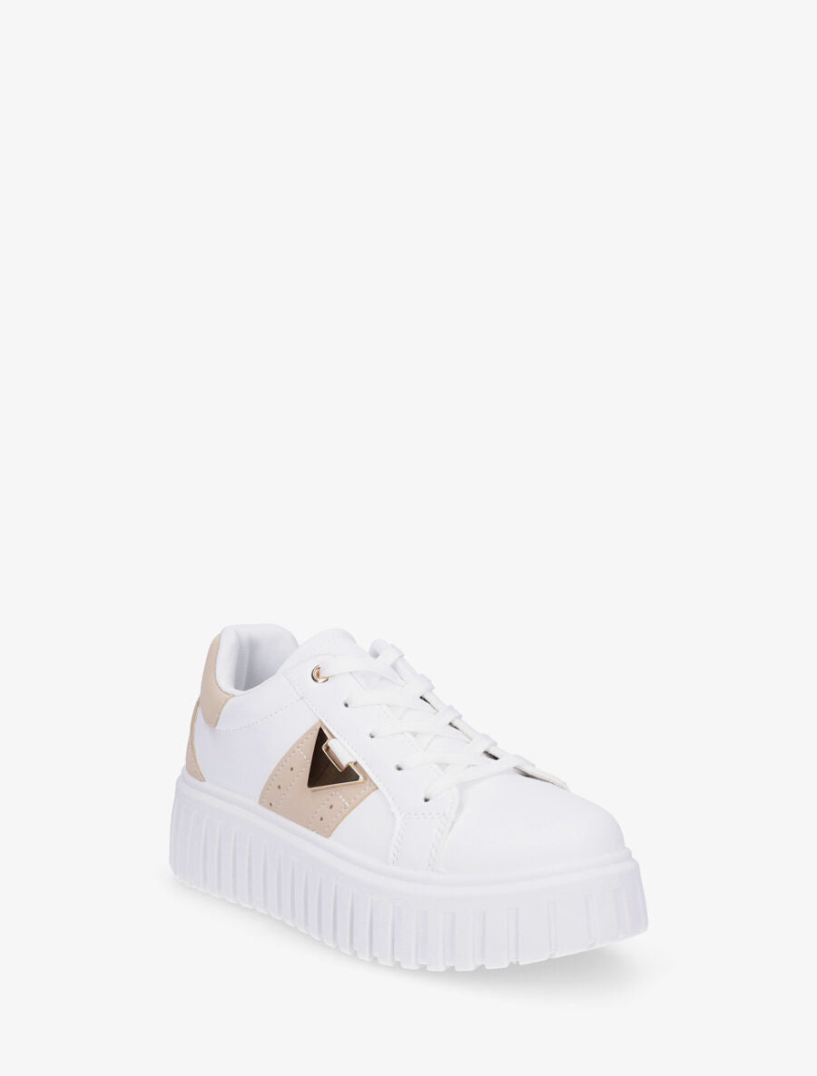 Sneakers à plateforme striée en simili - Blanc - 2