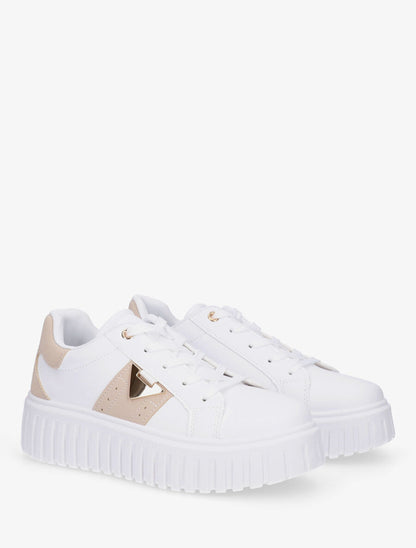 Sneakers à plateforme striée en simili - Blanc - 4