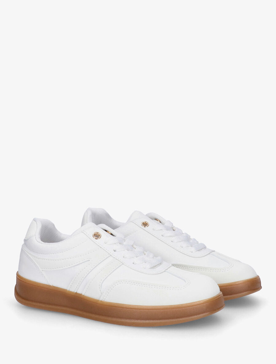 Sneakers à empiècement effet nubuck - Blanc - 4