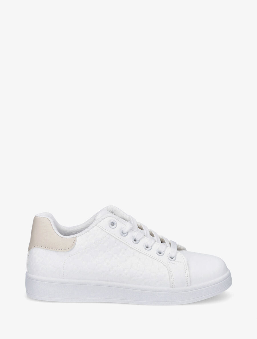 Sneakers plates à motif damier - Beige - 1