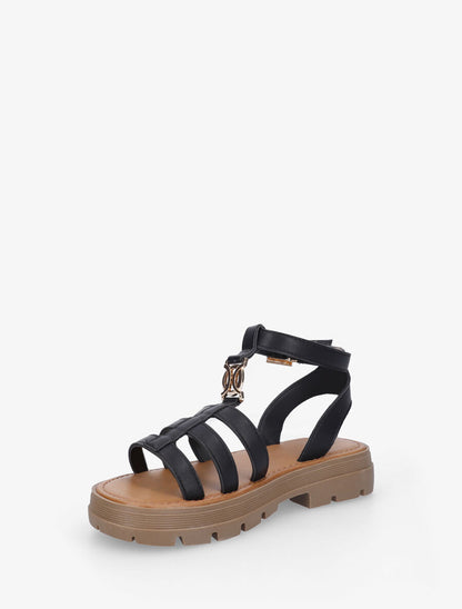 Nu-pieds style spartiates en simili - Noir - 3
