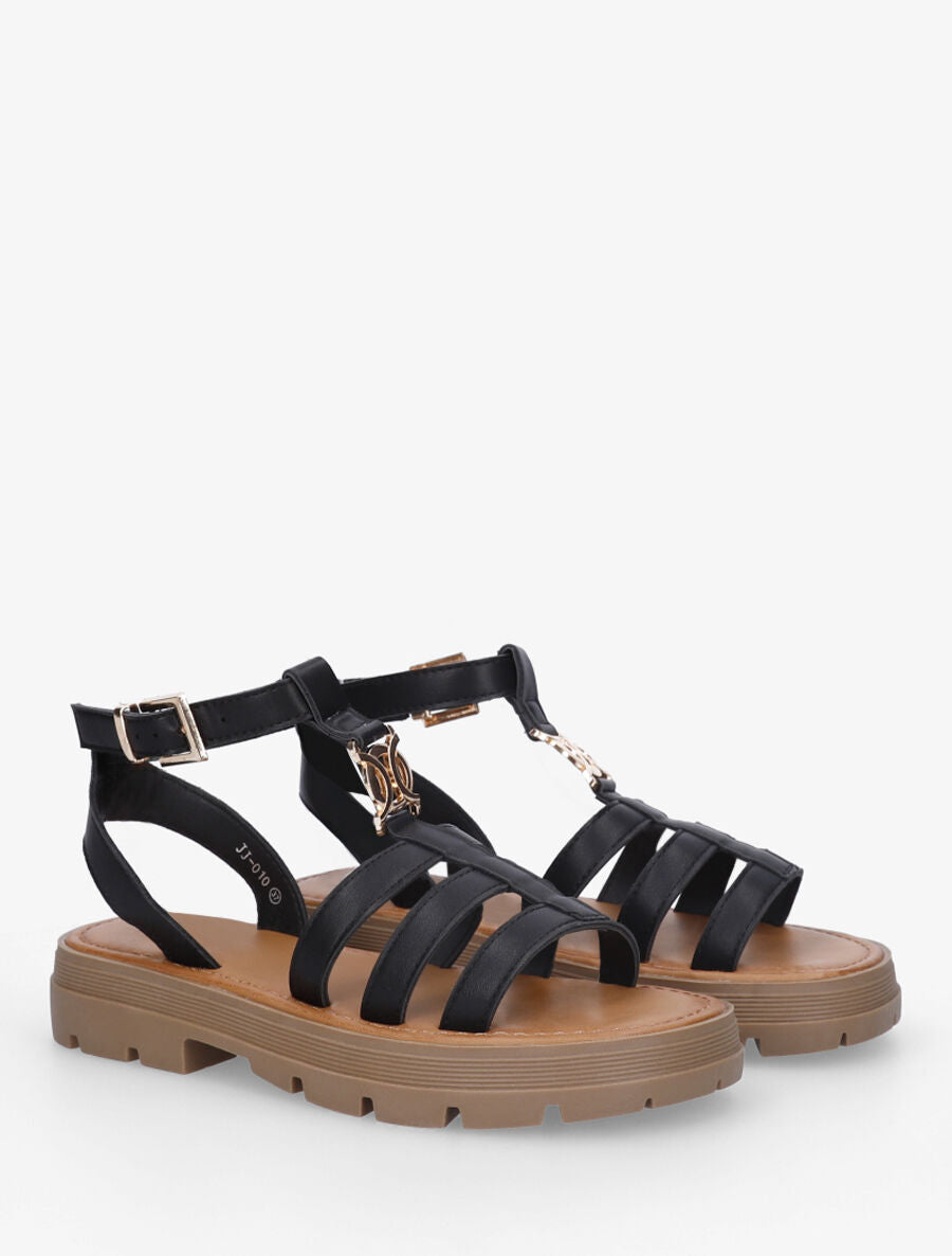 Nu-pieds style spartiates en simili - Noir - 4