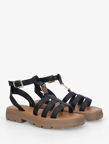 Nu-pieds style spartiates en simili - Noir - 4