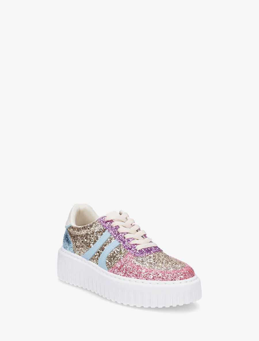 Sneakers pailletées en simili - Rose - 2